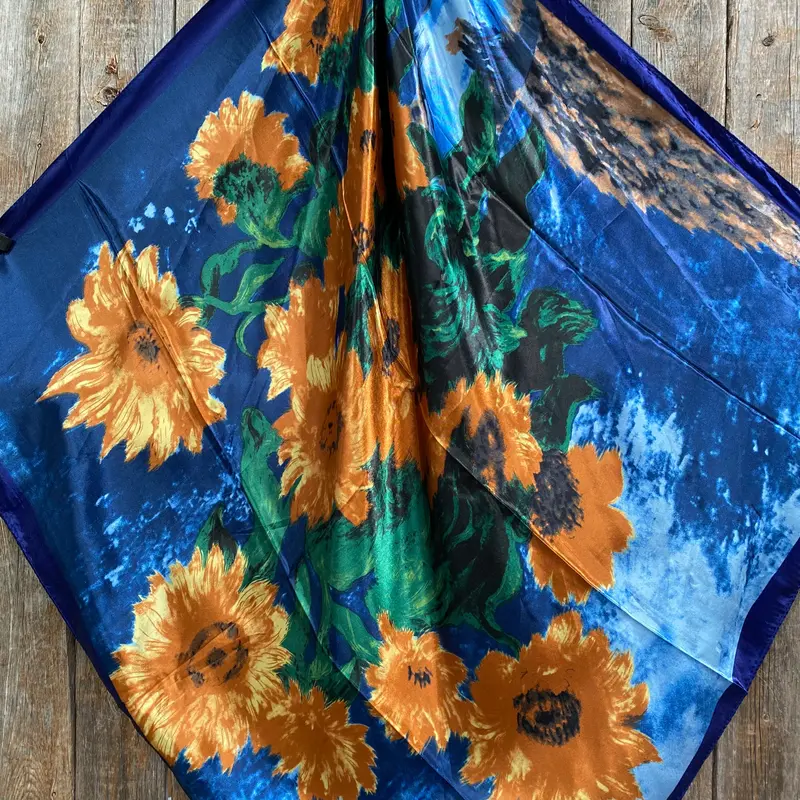 35X35" Blue Sunflowers Wild Rag / Scarf -Copper Capri, Fireopal, Teal Slide Wrc2101c 2