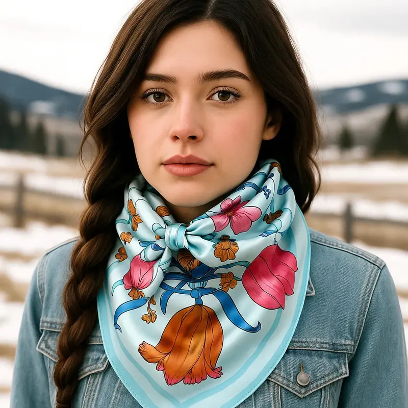 35X35" Blue Tulips And Lilies Wild Rag / Scarf Wr1009 1