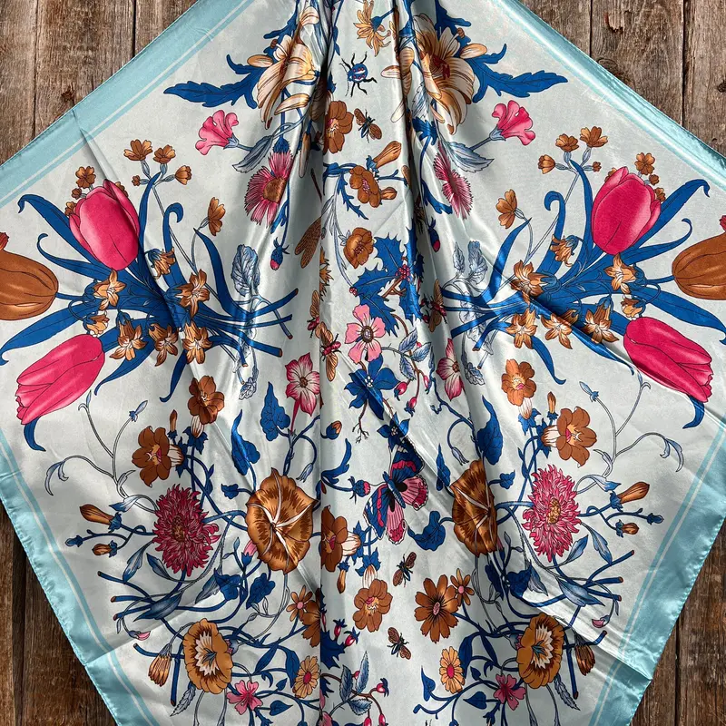 35X35" Blue Tulips And Lilies Wild Rag / Scarf Wr1009 2
