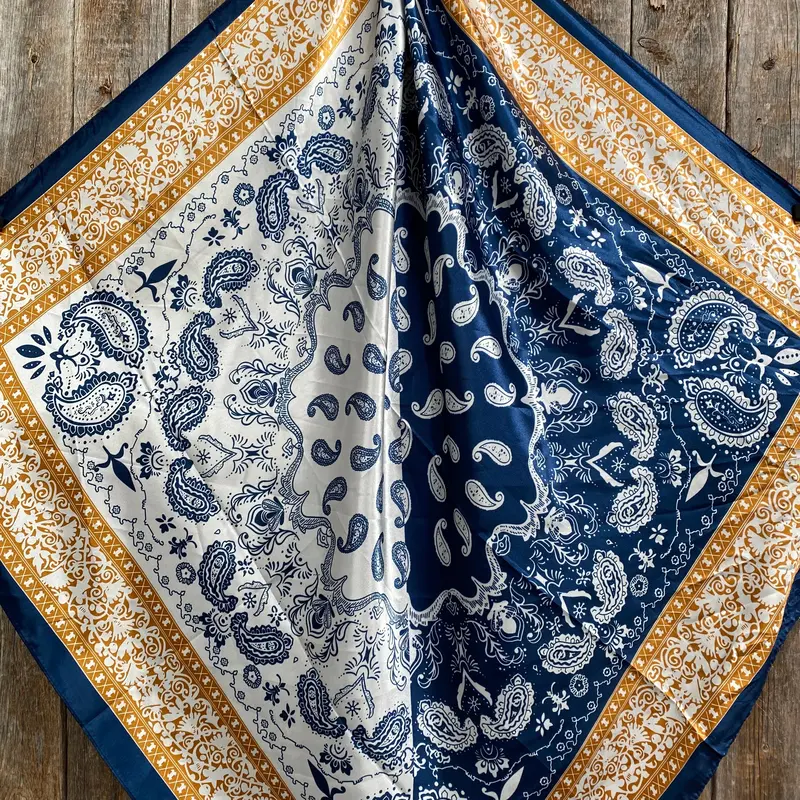 35X35" Blue Two-Toned Paisley Wild Rag / Scarf Wr3300 2