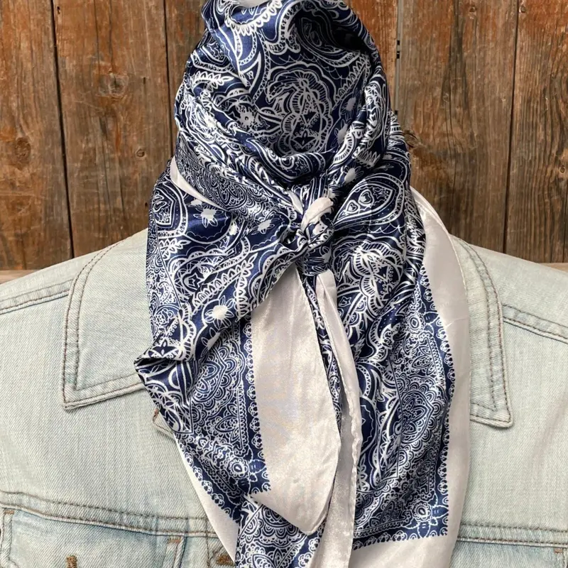 35X35" Blue & White Paisley Wild Rag / Scarf Wr3403 2