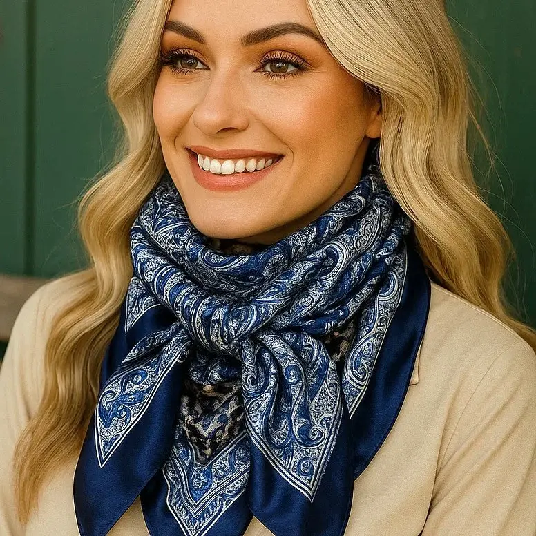 35X35" Blue & White Paisley Wild Rag / Scarf Wr3418 1