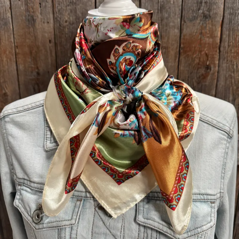 35X35" Brown And Cream Floral Wild Rag / Scarf Wr1010 1