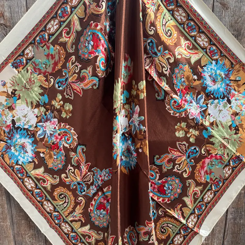 35X35" Brown And Cream Floral Wild Rag / Scarf Wr1010 2