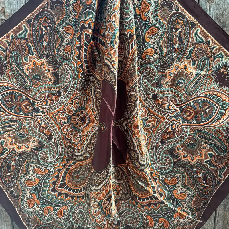 35X35" Brown And Orange Paisley Wild Rag / Scarf Wr3452 2