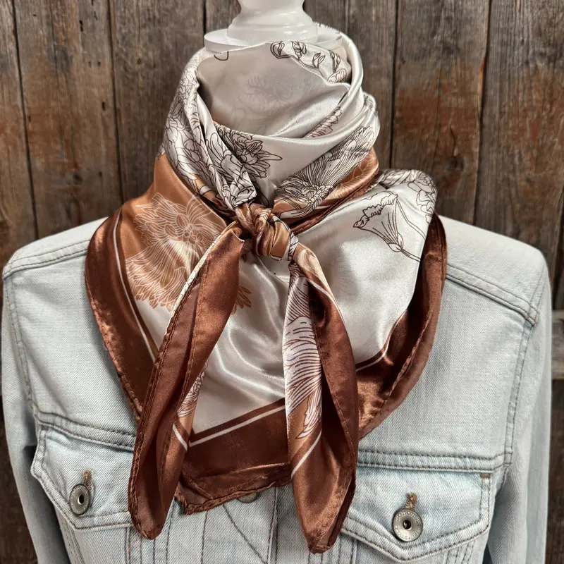35X35" Brown And Tan Floral Wild Rag / Scarf Wr3422 2