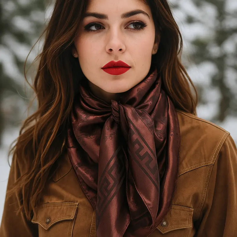 35X35" Brown Jacquard Wild Rag / Scarf Wr4002 1