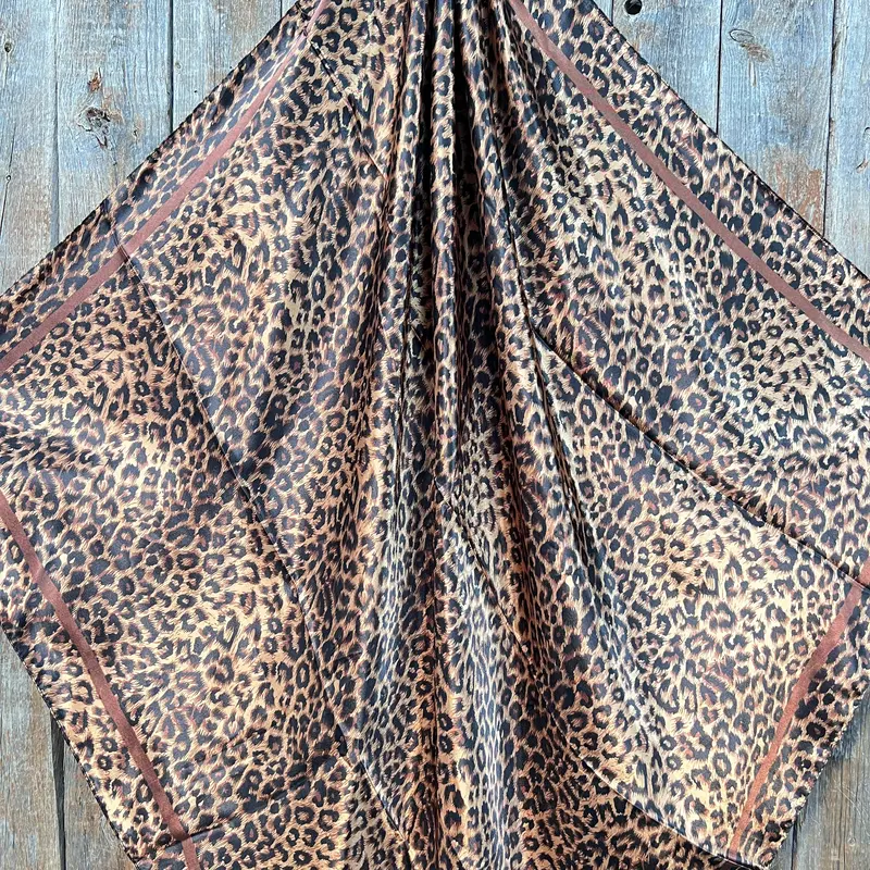 35X35" Brown Leopard Wild Rag / Scarf - Copper Jet, Champagne, Topaz Crystal Slide Wrc169d 2
