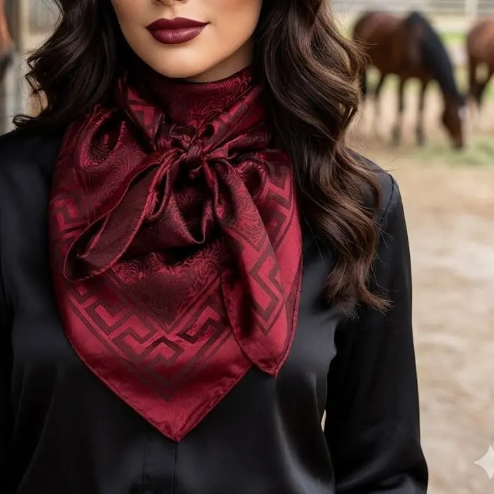 35X35" Burgundy Jacquard Wild Rag / Scarf Wr4001 1