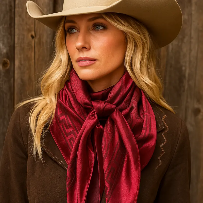 35X35" Burgundy Jacquard Wild Rag / Scarf Wr4046 1