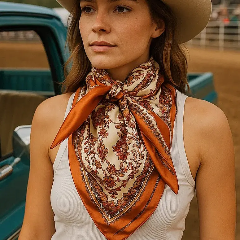 35X35"  Burnt Orange & Tan Wild Rag / Scarf Wr2179 1