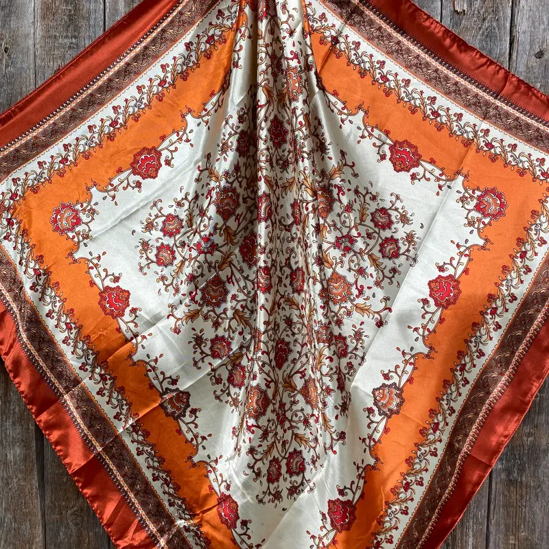 35X35" Burnt Orange & Tan Wild Rag / Scarf Wr2179 2