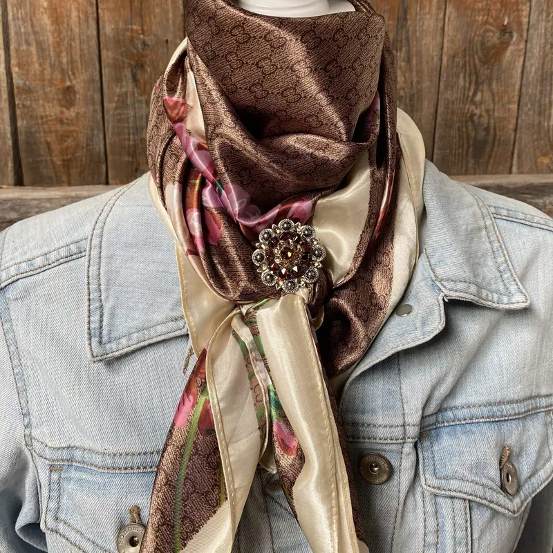35X35" Cherry Blossom Wild Rag / Scarf - Antique Topaz & Champagne Slide Wrc406xb 1