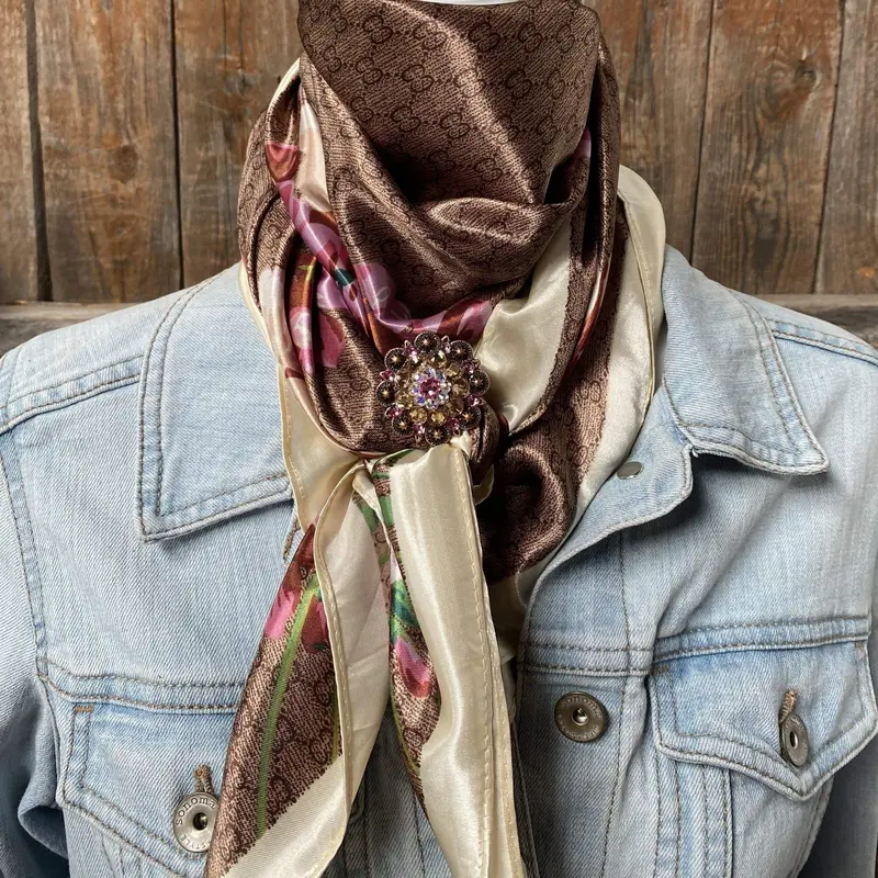 35X35" Cherry Blossom Wild Rag / Scarf - Copper Pink, Ab & Champagne Slide Wrc406xa 1