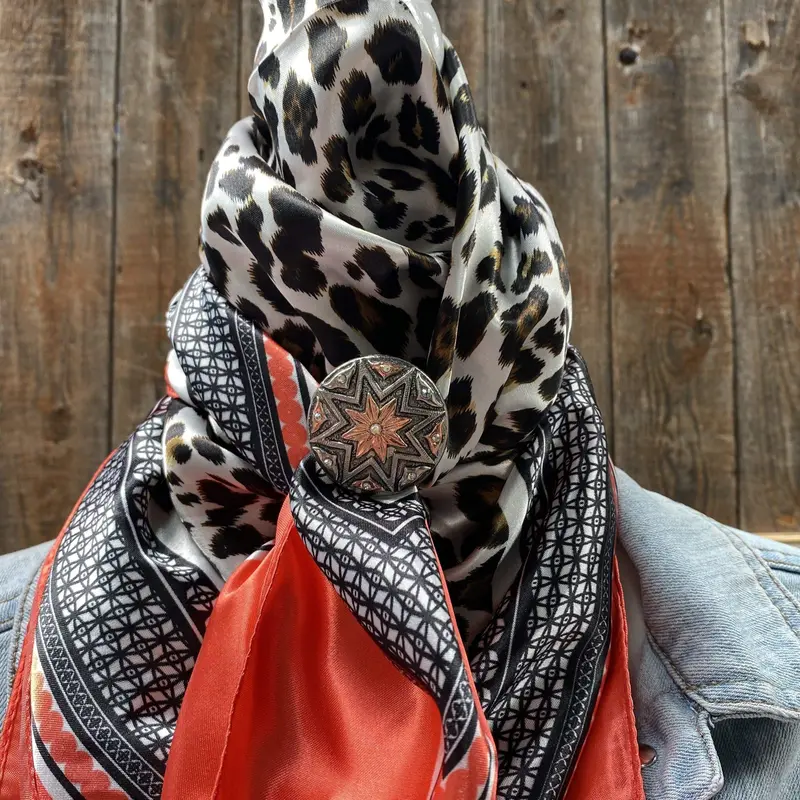 35X35" Coral Leopard Print Wild Rag / Scarf-W185l Slide Wrc396b 1