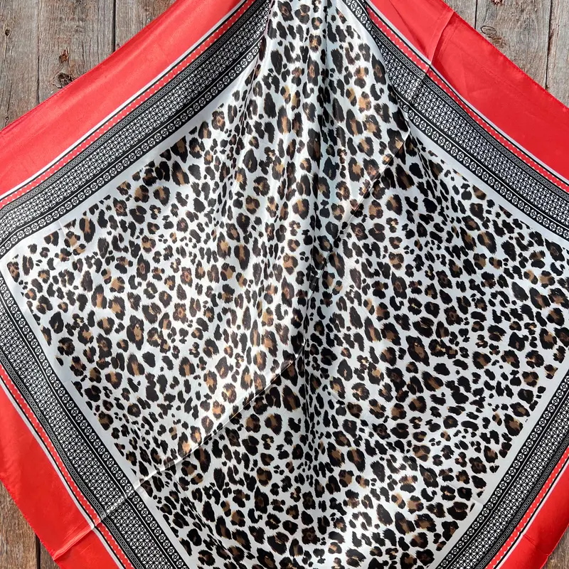 35X35" Coral Leopard Print Wild Rag / Scarf-W185l Slide Wrc396b 2