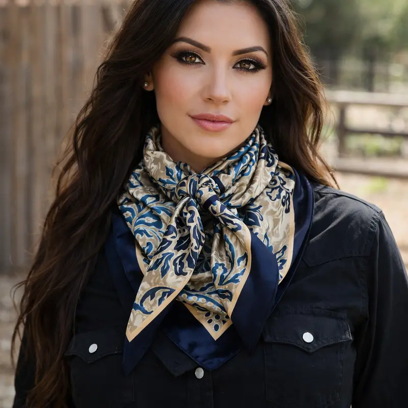 35X35" Cream And Blue Floral Wild Rag /Scarf Wr2404 1
