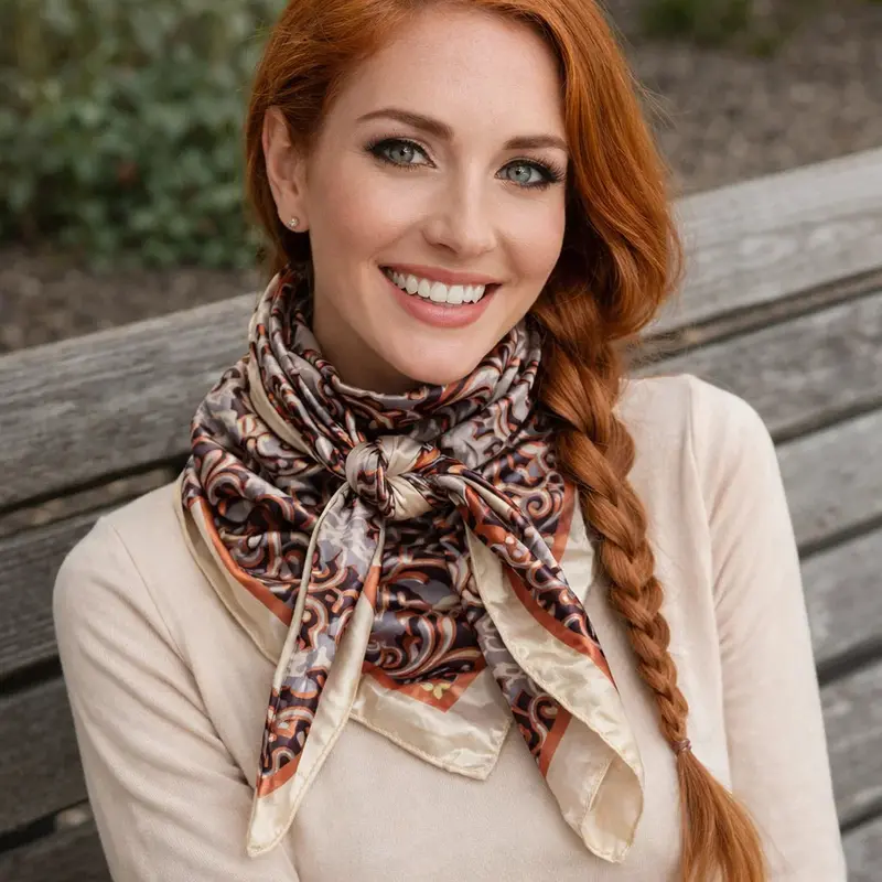 35X35" Cream And Rust Floral Wild Rag / Scarf Wr1034 1