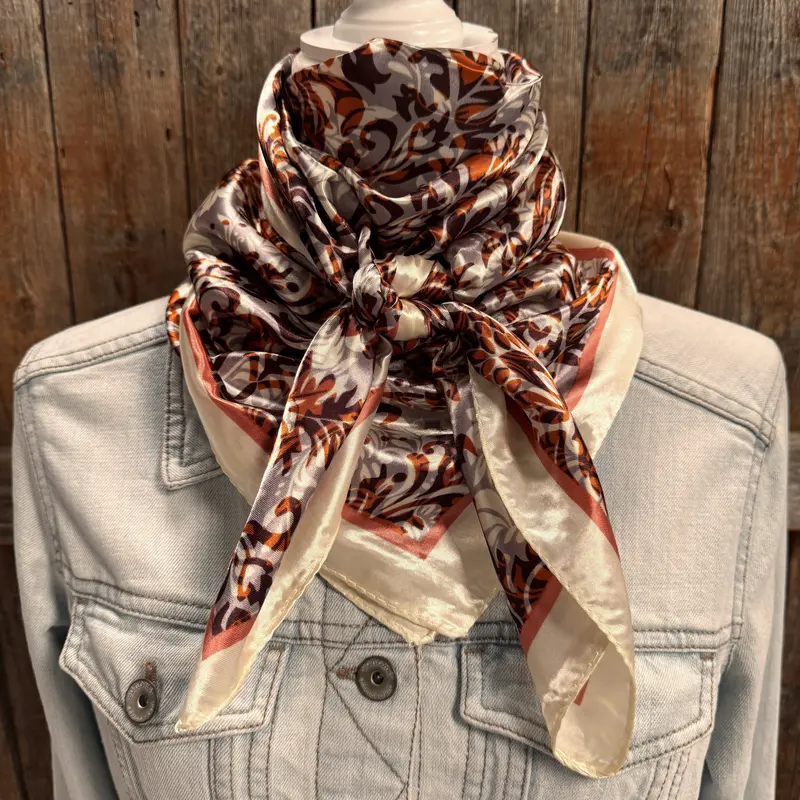 35X35" Cream And Rust Floral Wild Rag / Scarf Wr1034 2