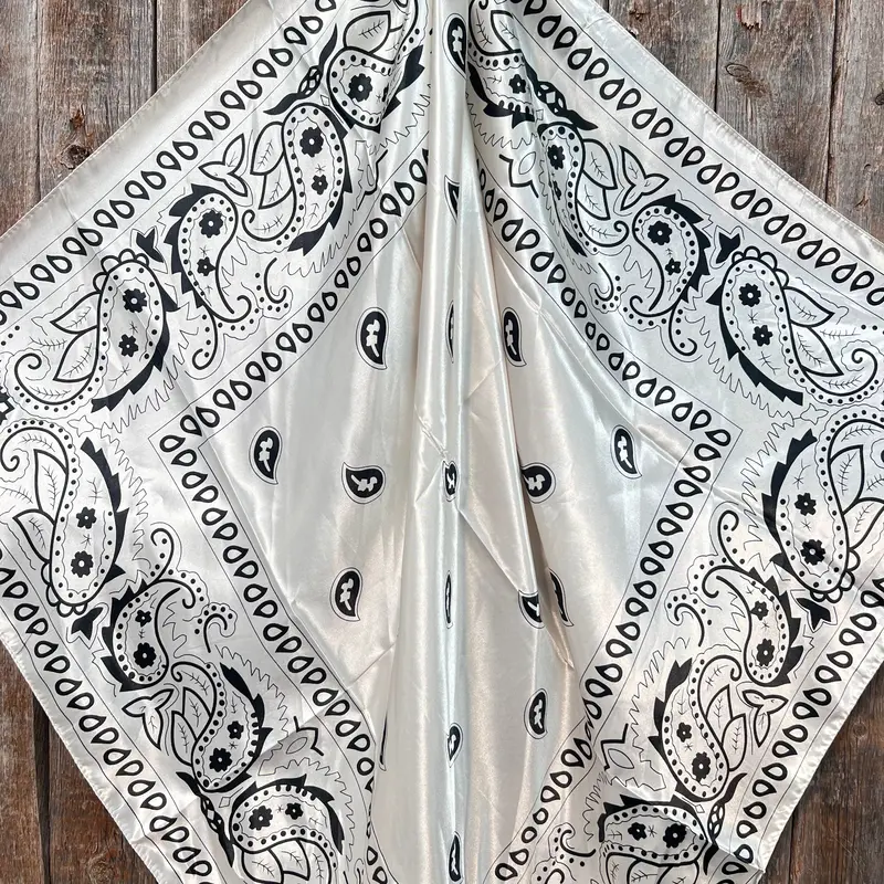 35X35" Cream & Black Paisley Wild Rag / Scarf Wr3412 2