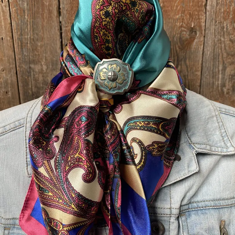 35X35" Electric Turquoise Paisley Wild Rag / Scarf -W109 Slide Wrc606b 1