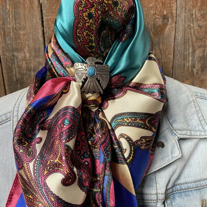 35X35" Electric Turquoise Paisley Wild Rag / Scarf -W181l Slide Wrc606a 1