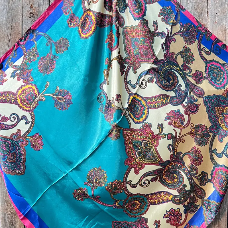 35X35" Electric Turquoise Paisley Wild Rag / Scarf Wr606 2