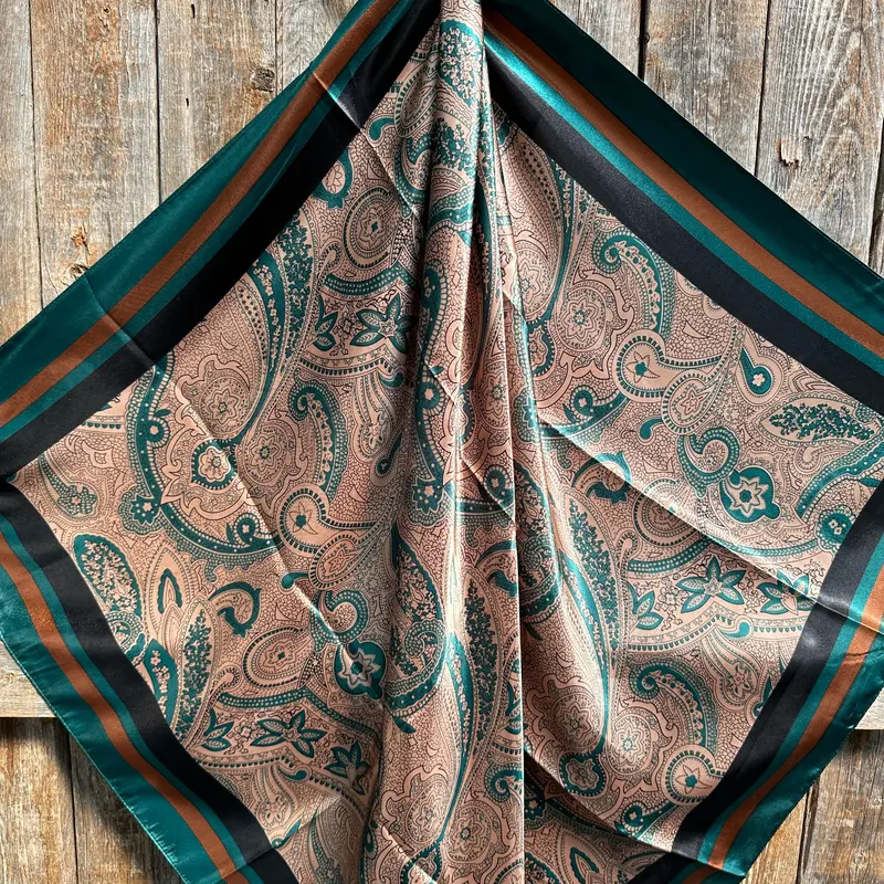 35X35" Emerald And Tan Paisley Wild Rag / Scarf -W132l Slide Wrc1004b 2