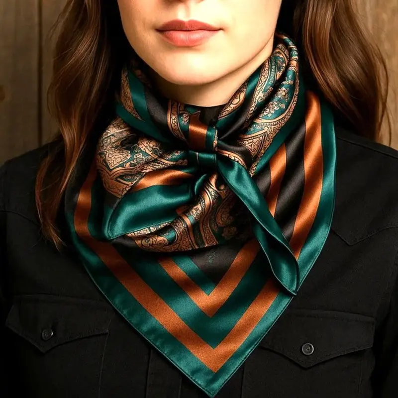 35X35" Emerald And Tan Paisley Wild Rag / Scarf Wr1004 1