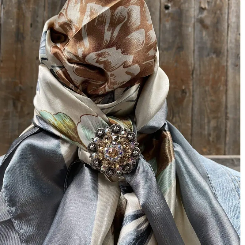 35X35" Field Of Wildflowers Wild Rag / Scarf - Antique Champagne & Ab Slide Wrc111a 1