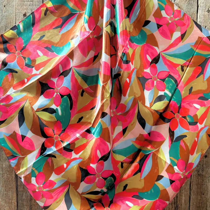 35X35" Fuchsia And Brown Floral Pattern Wild Rag / Scarf Wr1037 2