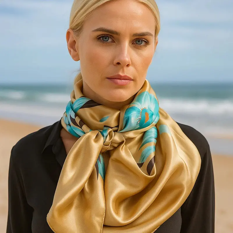 35X35" Gold & Turquoise Floral Wild Rag / Scarf Wr853 1