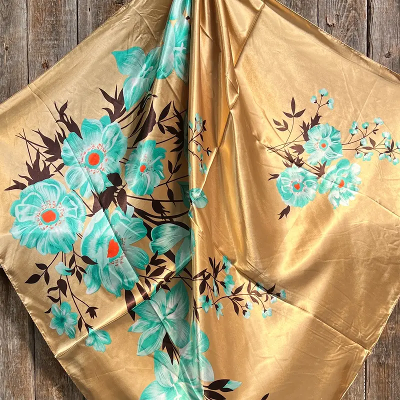35X35" Gold & Turquoise Floral Wild Rag / Scarf Wr853 2