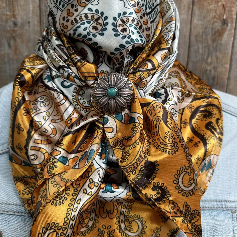 35X35" Golden, Green And Brown Paisley Wild Rag / Scarf -W132l Slide Wrc1003a 1