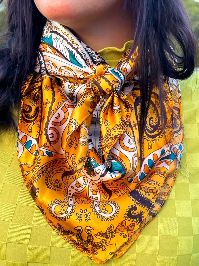 35X35" Golden, Green And Brown Paisley Wild Rag / Scarf Wr1003 1