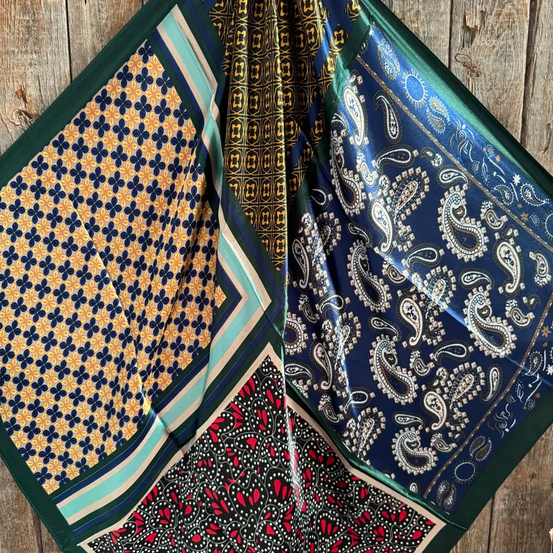 35X35" Green And Blue Multi Patterned Wild Rag / Scarf Wr3461 2