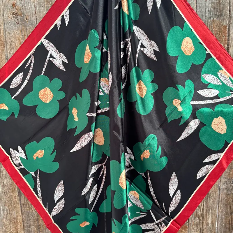 35X35" Green And Navy Floral Wild Rag / Scarf Wr3427 2