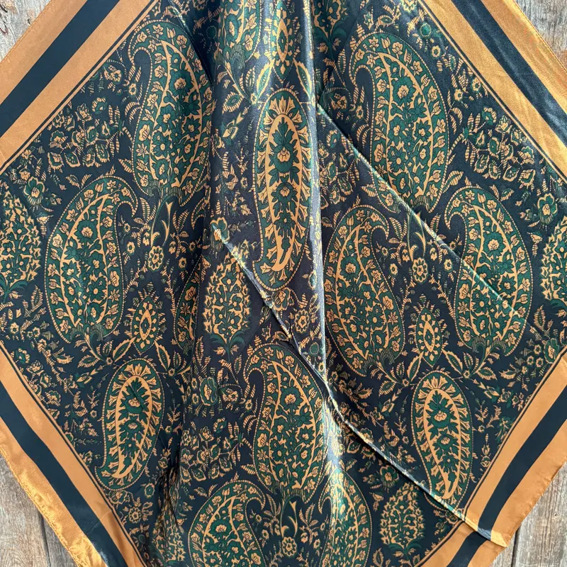 35X35" Green And Tan Floral Wild Rag / Scarf Wr406 2