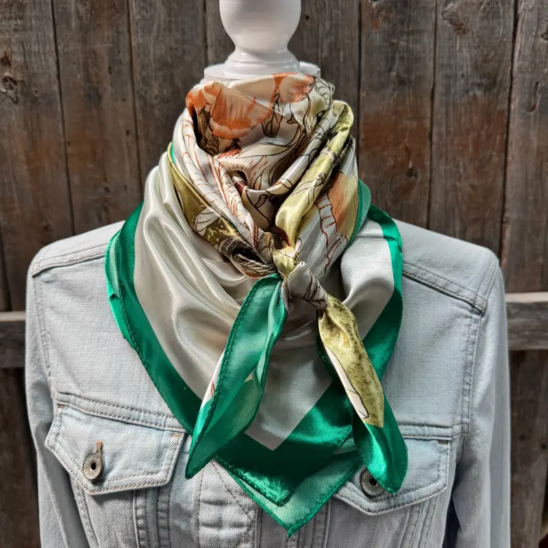 35X35" Green And White Floral Wild Rag / Scarf Wr3436 2