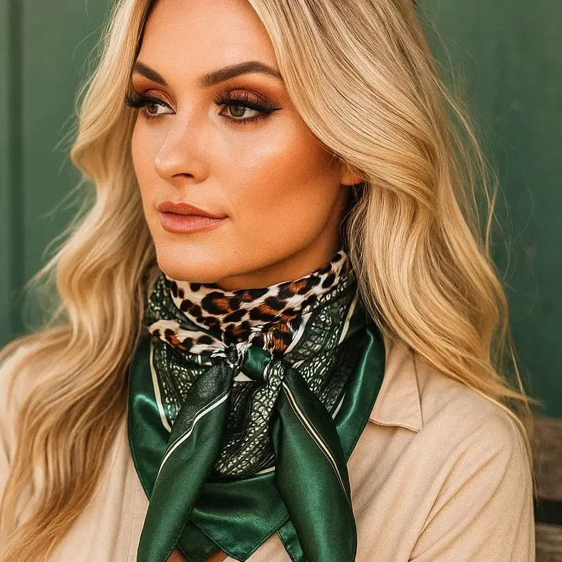 35X35" Green Animal Print Wild Rag / Scarf Wr3387 1