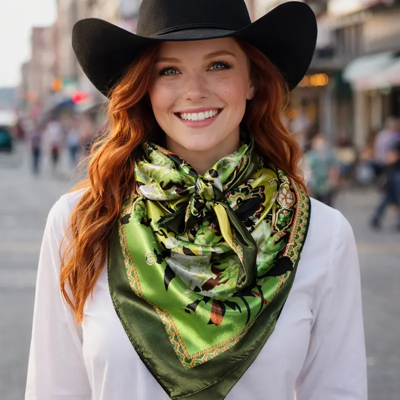 35X35" Green Floral Paisley Wild Rag / Scarf Wr174 1