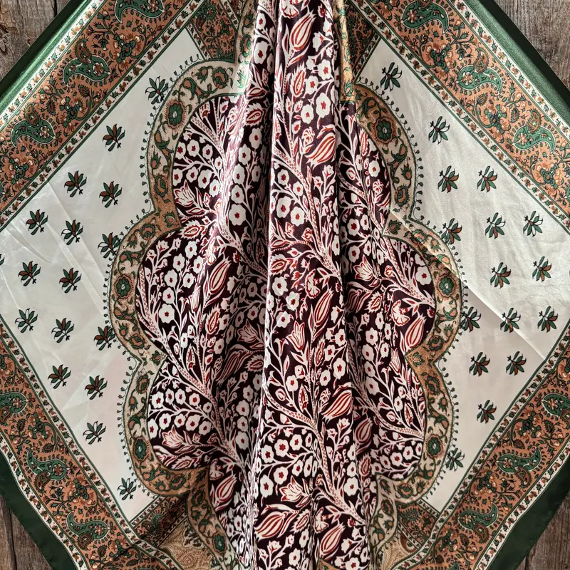 35X35" Green, Plum And Tan Floral Wild Rag / Scarf Wr3454 2