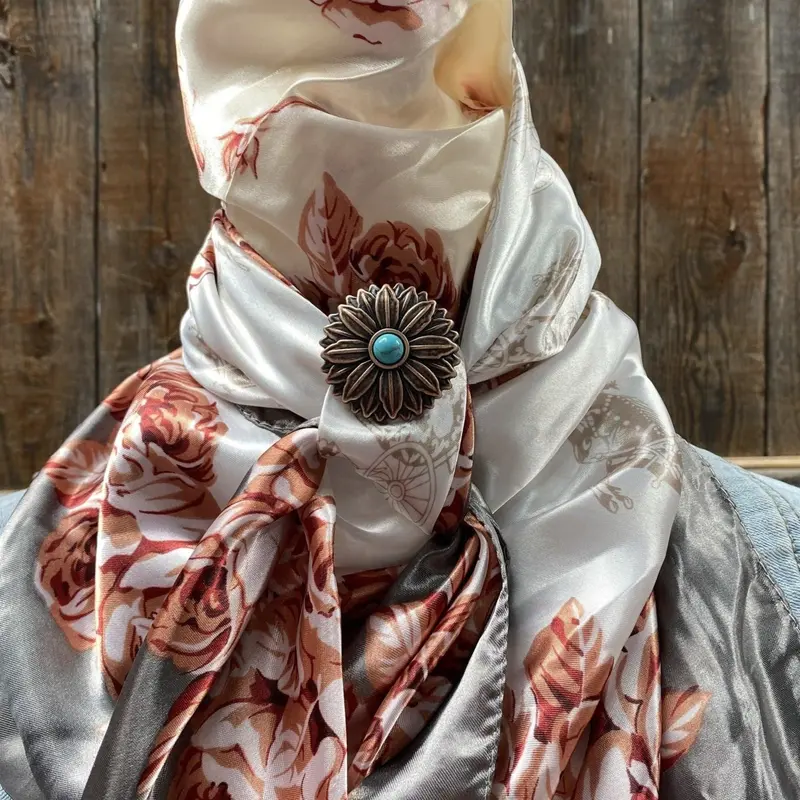 35X35" Grey & Pink Floral Wild Rag / Scarf - W132l Slide Wrc852xb 1