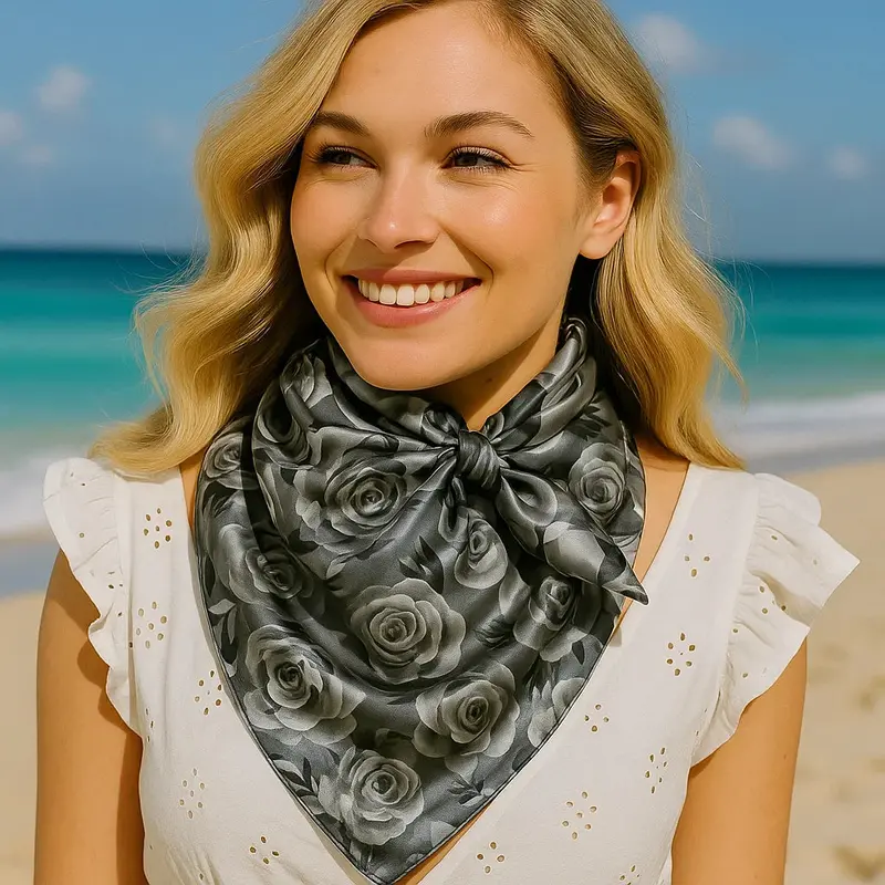 35X35" Grey Roses Wild Rag / Scarf Wr1008 1