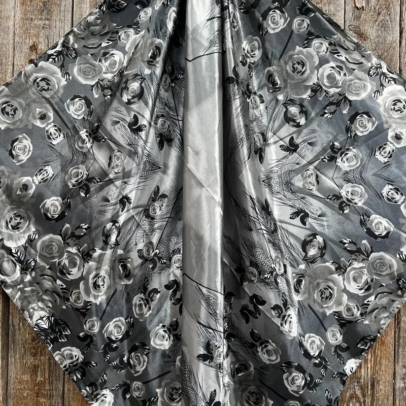 35X35" Grey Roses Wild Rag / Scarf Wr1008 2