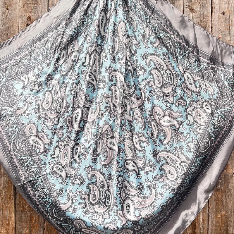 35X35" Grey & Turquoise Paisley Wild Rag / Scarf Wr2144 2