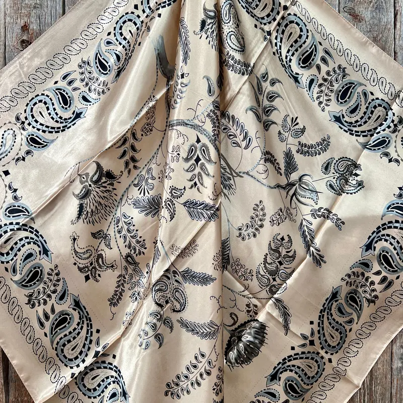 35X35" Light Pink & Grey Paisley Wild Rag / Scarf - W132l Slide Wrc435c 2