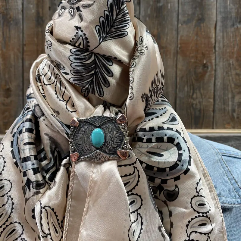 35X35" Light Pink & Silver Paisley Wild Rag / Scarf - W115l Slide Wrc435b 1