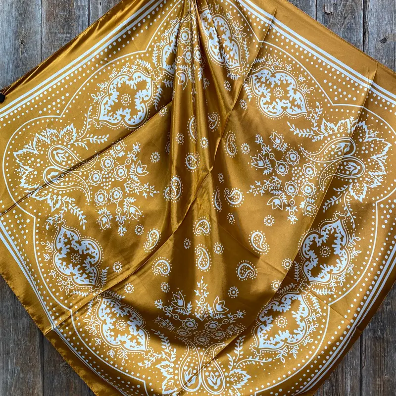 35X35" Mustard Floral Paisley Wild Rag / Scarf Wr3379 2