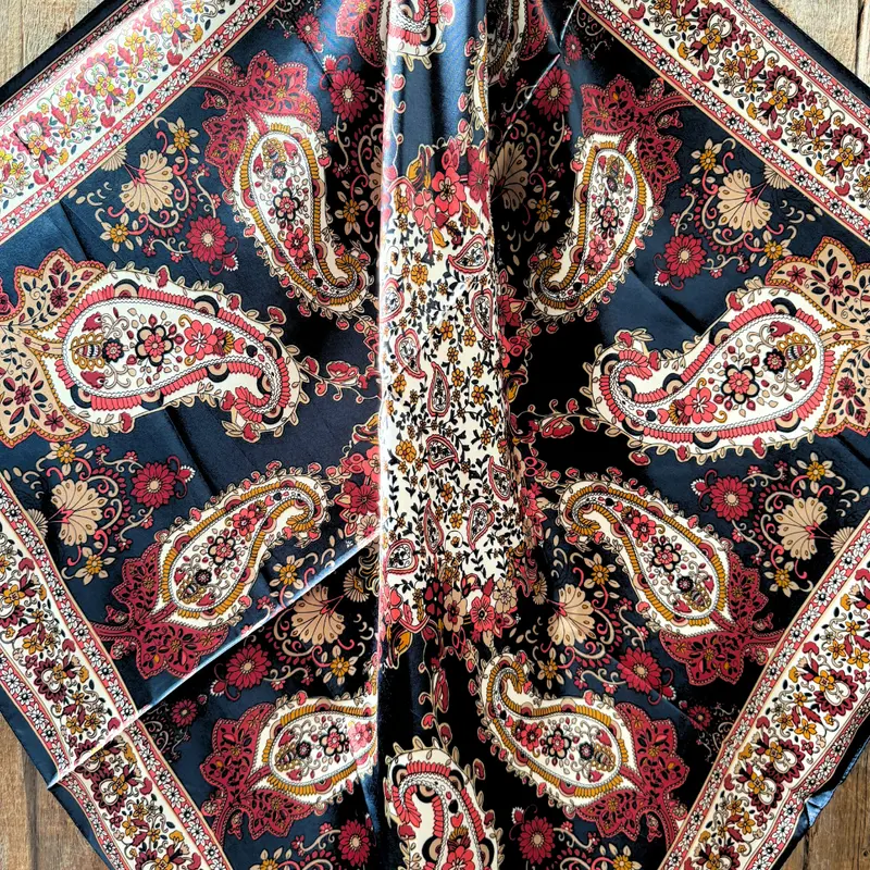 35X35" Navy And Burgundy Flowers And Paisley Wild Rag / Scarf Wr1030 2
